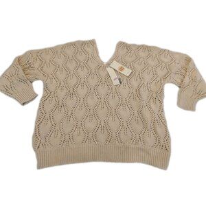 Dokotoo Sweater Crochet Knit Beige V-Neck Pullover Sweater Plus Size 2XL